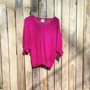 American Vintage Barry & Me Bright Pink knit sweater with knit leaf design
